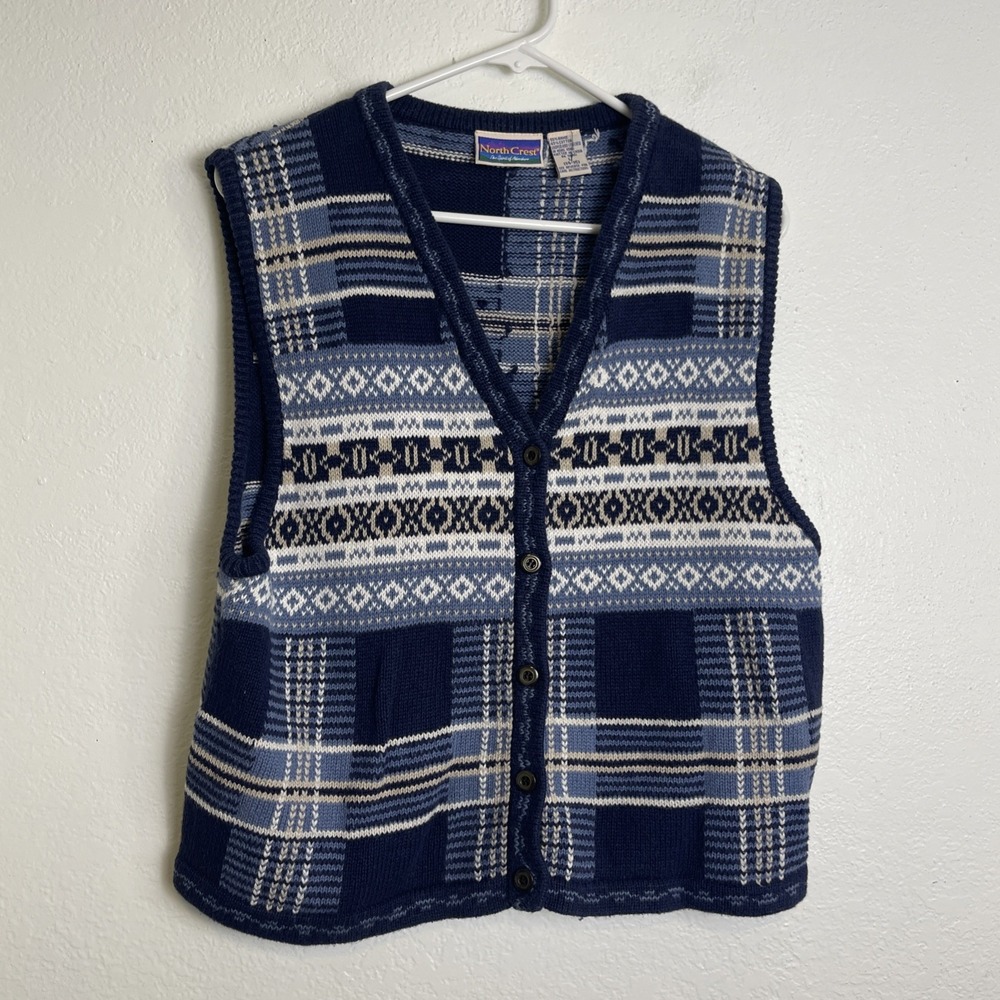 Vintage North Crest Knited Sweater Vest Buttonup Size Large 14-16 Mens Women's??